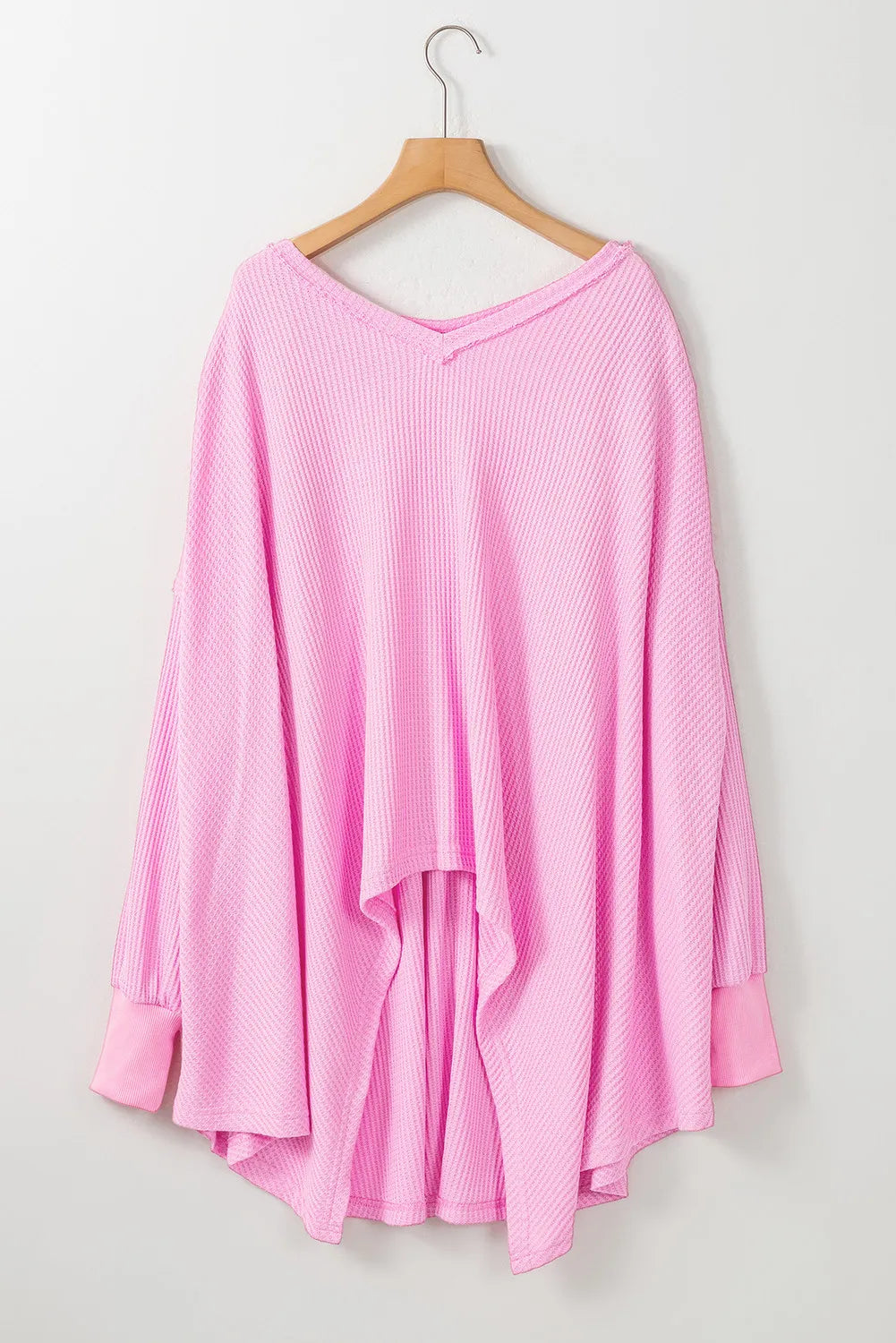 Waffle-Knit V-Neck Long Sleeve Blouse Orchid Unique 