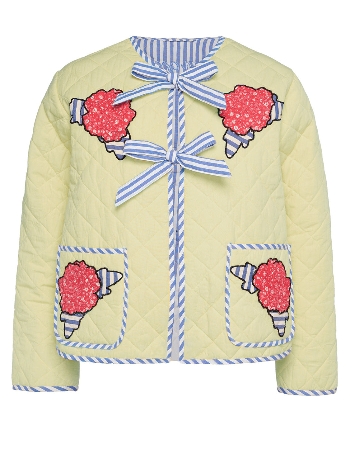 Embroidered Flower Tied Long Sleeve Winter Coat Orchid Unique 