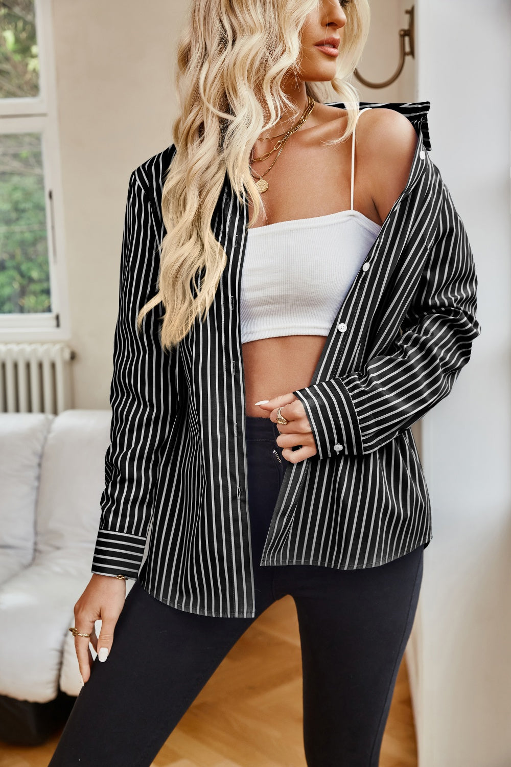 Striped Button Up Long Sleeve Shirt Orchid Unique 