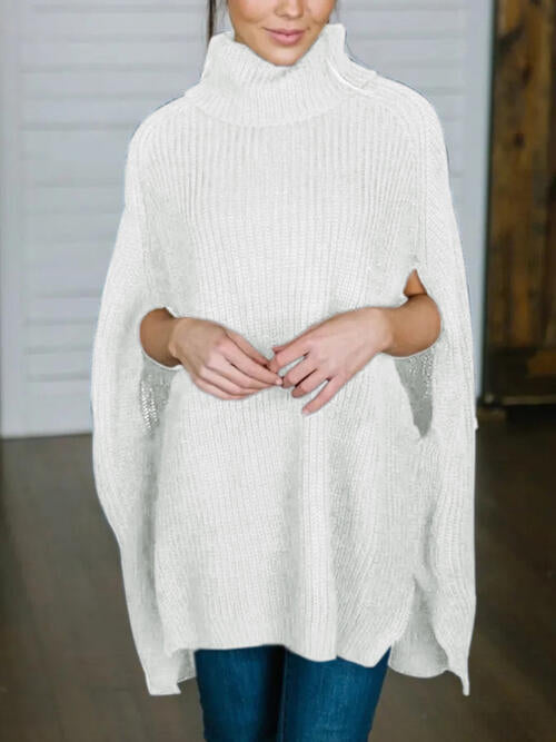 Turtleneck Slit Sweater Orchid Unique 