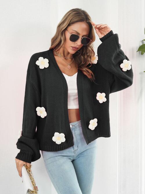 Floral Open Front Long Sleeve Cardigan Orchid Unique 