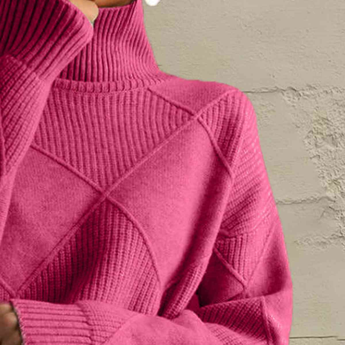 Geometric Turtleneck Long Sleeve Sweater Orchid Unique 