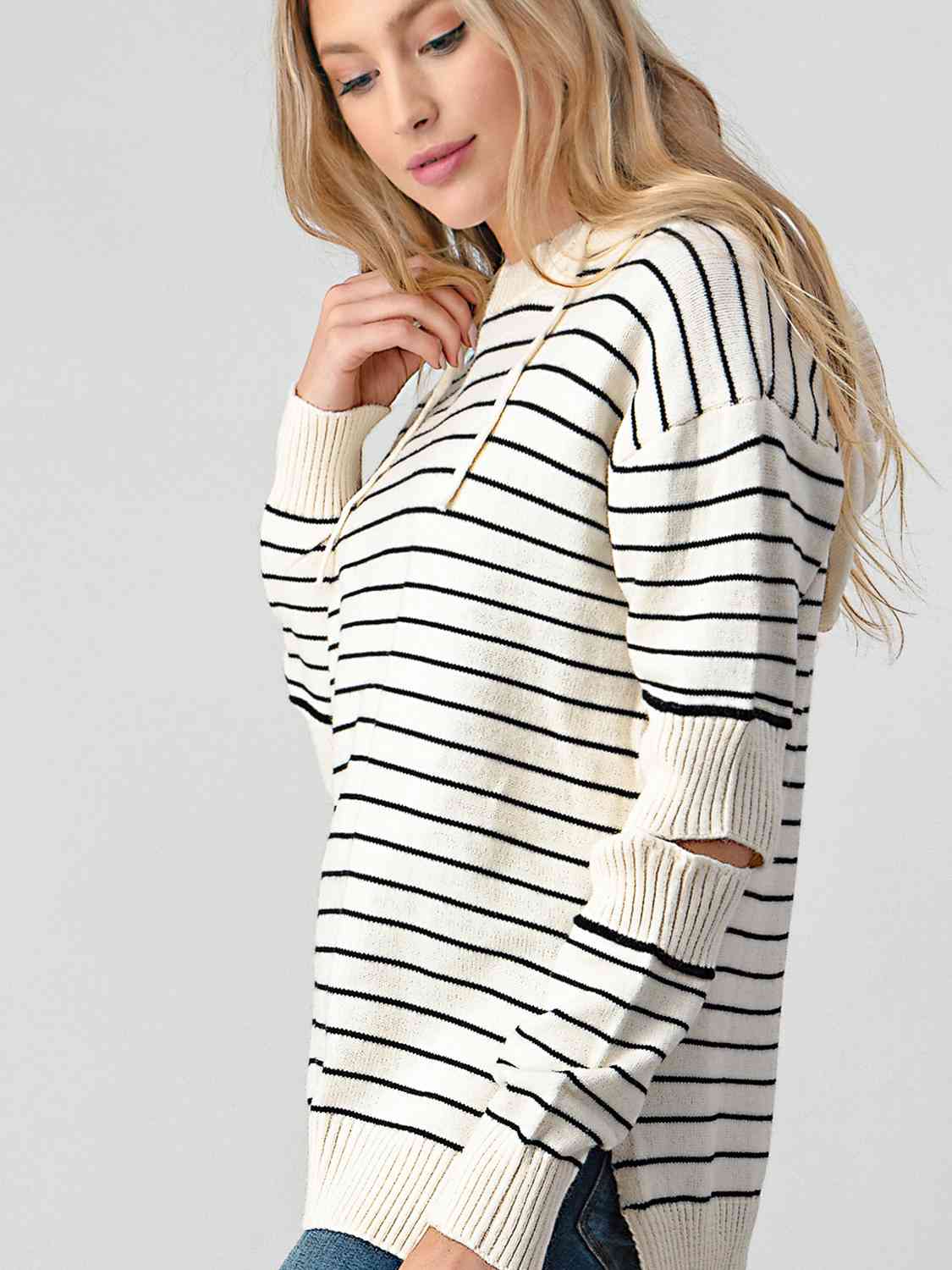 Striped Cutout Slit Sweater Orchid Unique 