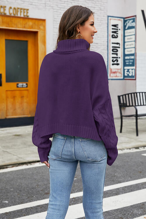 Turtleneck Cable-Knit  Long Sleeve Sweater Orchid Unique 