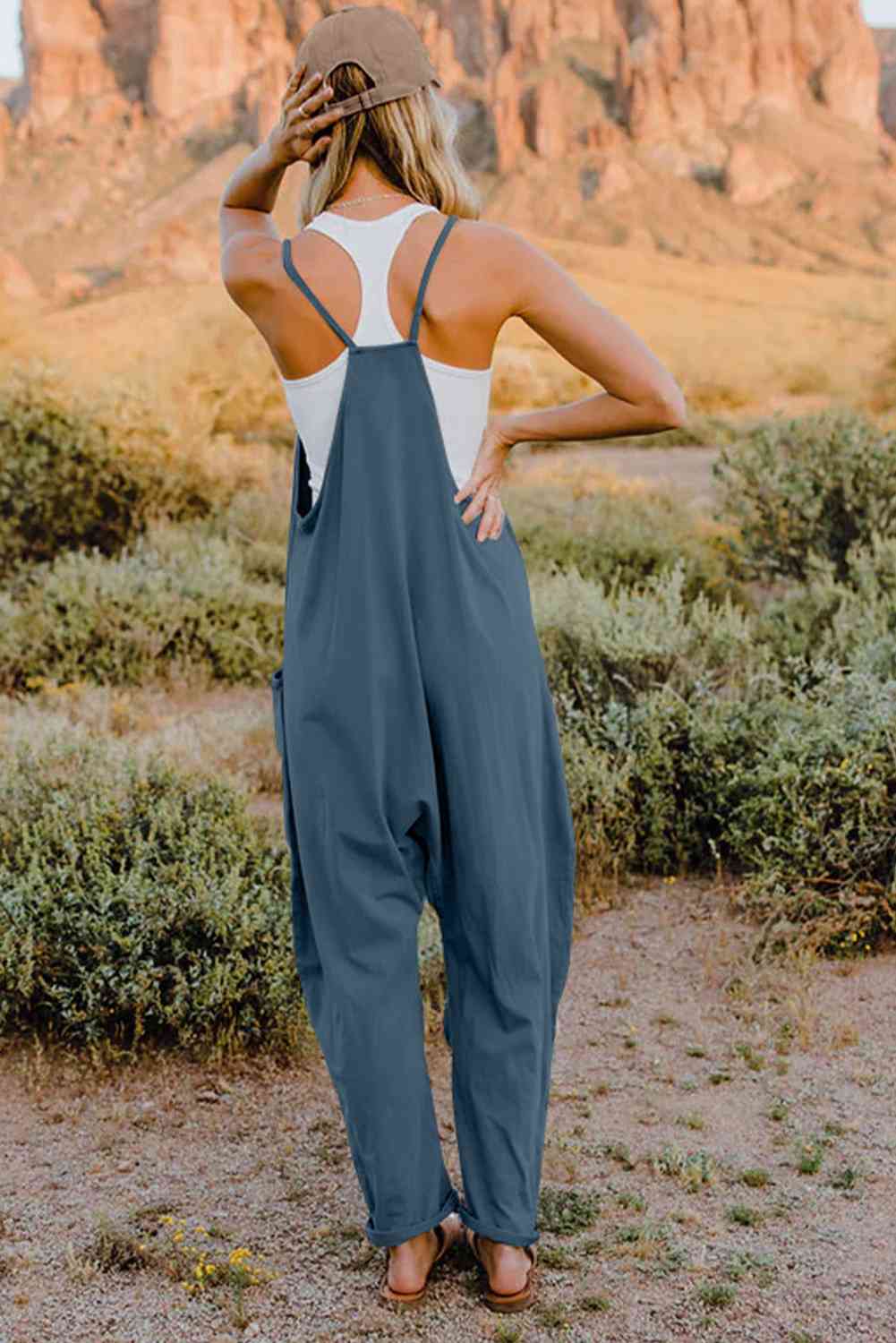 Double Take  V-Neck Sleeveless Jumpsuit with Pocket Orchid Unique 