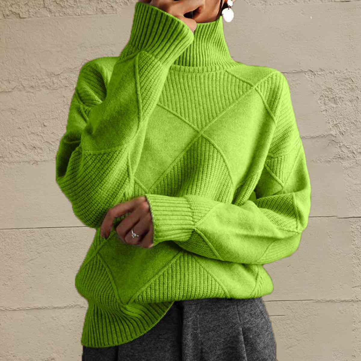 Geometric Turtleneck Long Sleeve Sweater Orchid Unique 