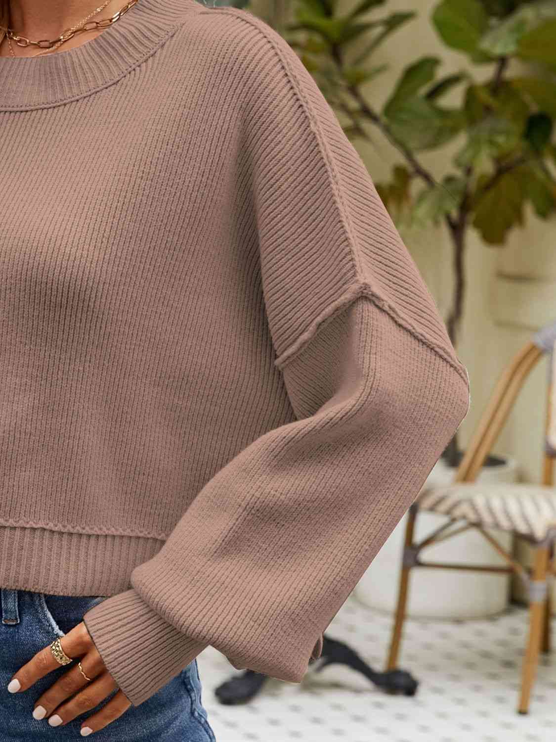 Round Neck Dropped Shoulder Sweater Orchid Unique 