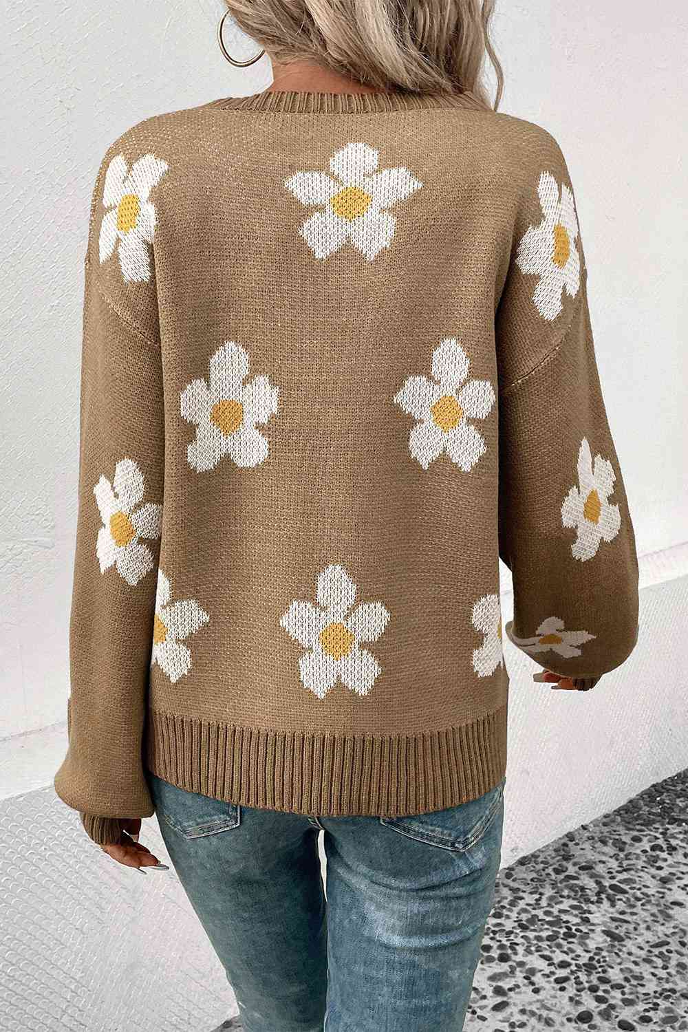 Floral Dropped Shoulder Sweater Orchid Unique 