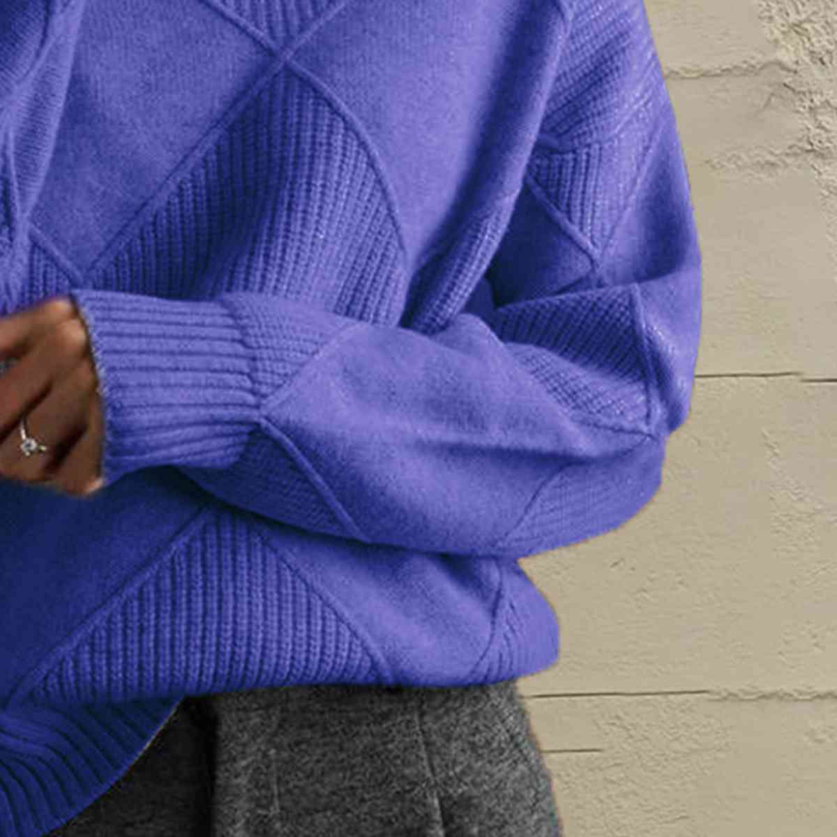 Geometric Turtleneck Long Sleeve Sweater Orchid Unique 