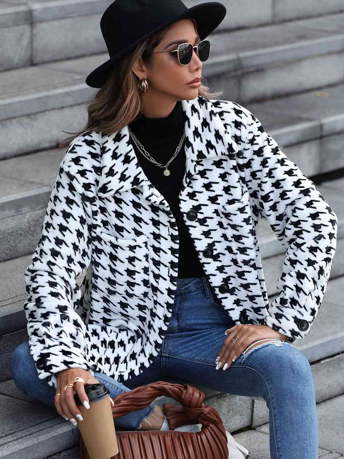 Houndstooth Button Down Jacket Orchid Unique 