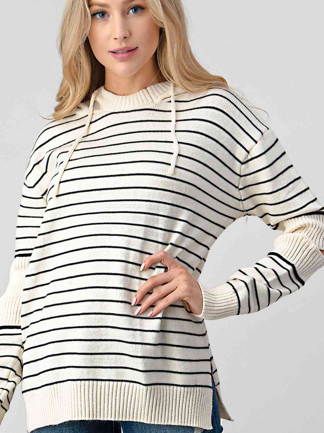 Striped Cutout Slit Sweater Orchid Unique 