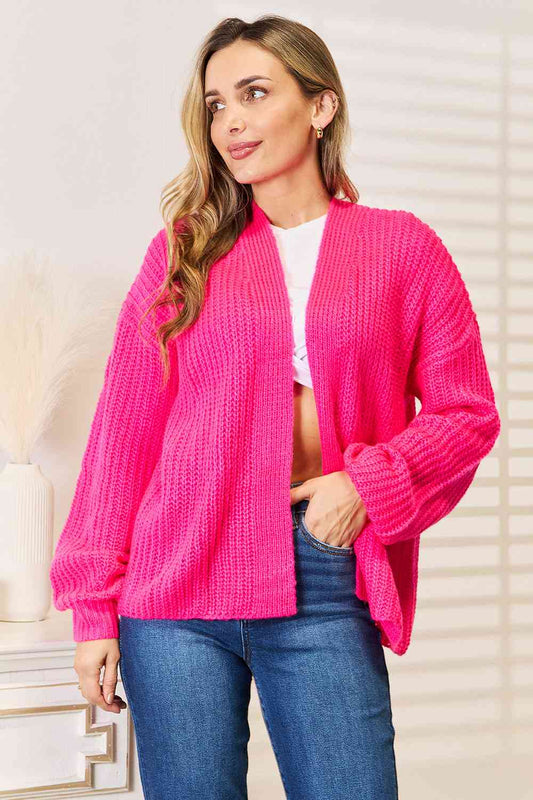 Woven Right Rib-Knit Open Front Drop Shoulder Cardigan Orchid Unique 