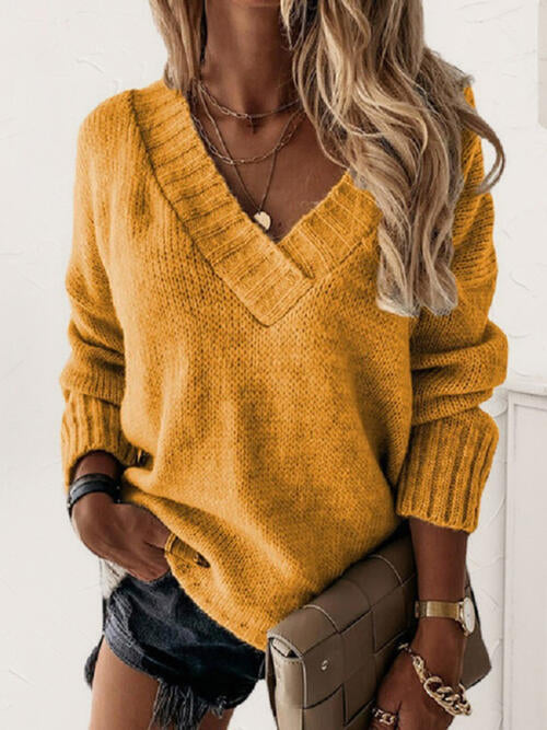 V-Neck Long Sleeve Knit Top Orchid Unique 