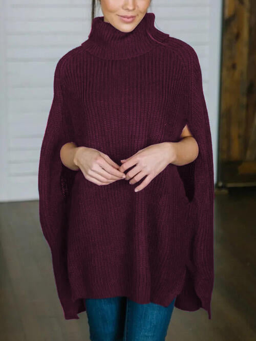 Turtleneck Slit Sweater Orchid Unique 