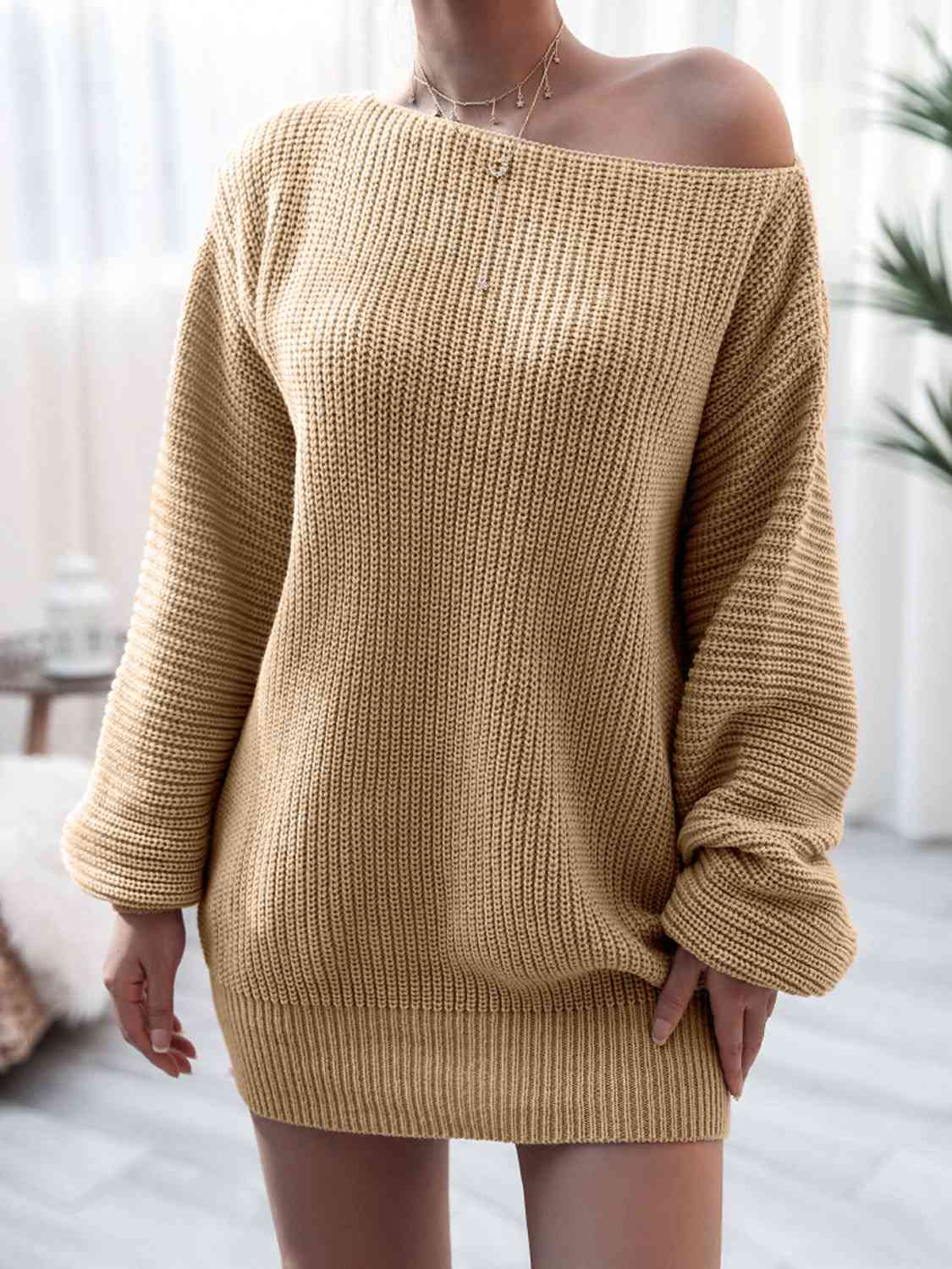 Rib-Knit Mini Sweater Dress Orchid Unique 