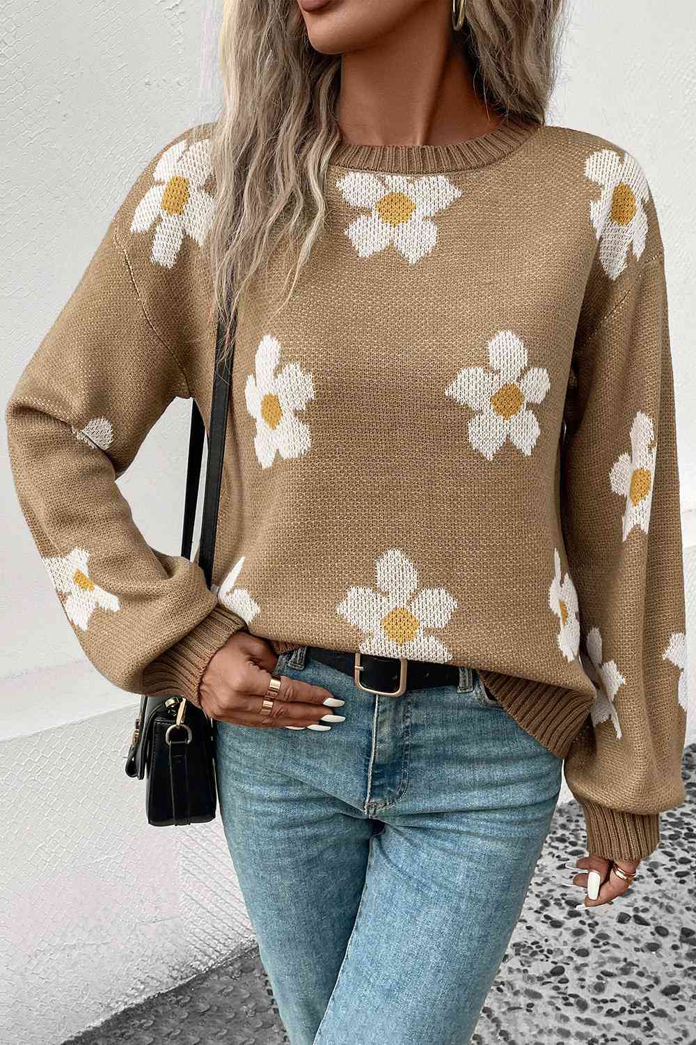 Floral Dropped Shoulder Sweater Orchid Unique 