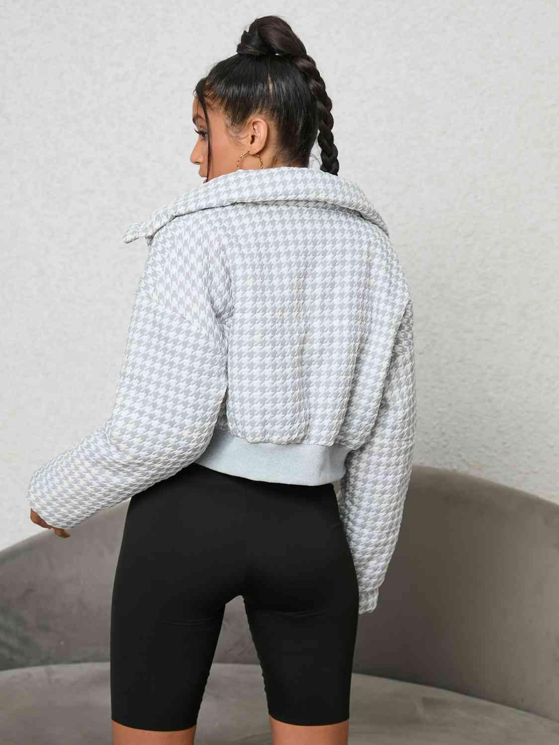 Houndstooth Zip-Up Jacket Orchid Unique 