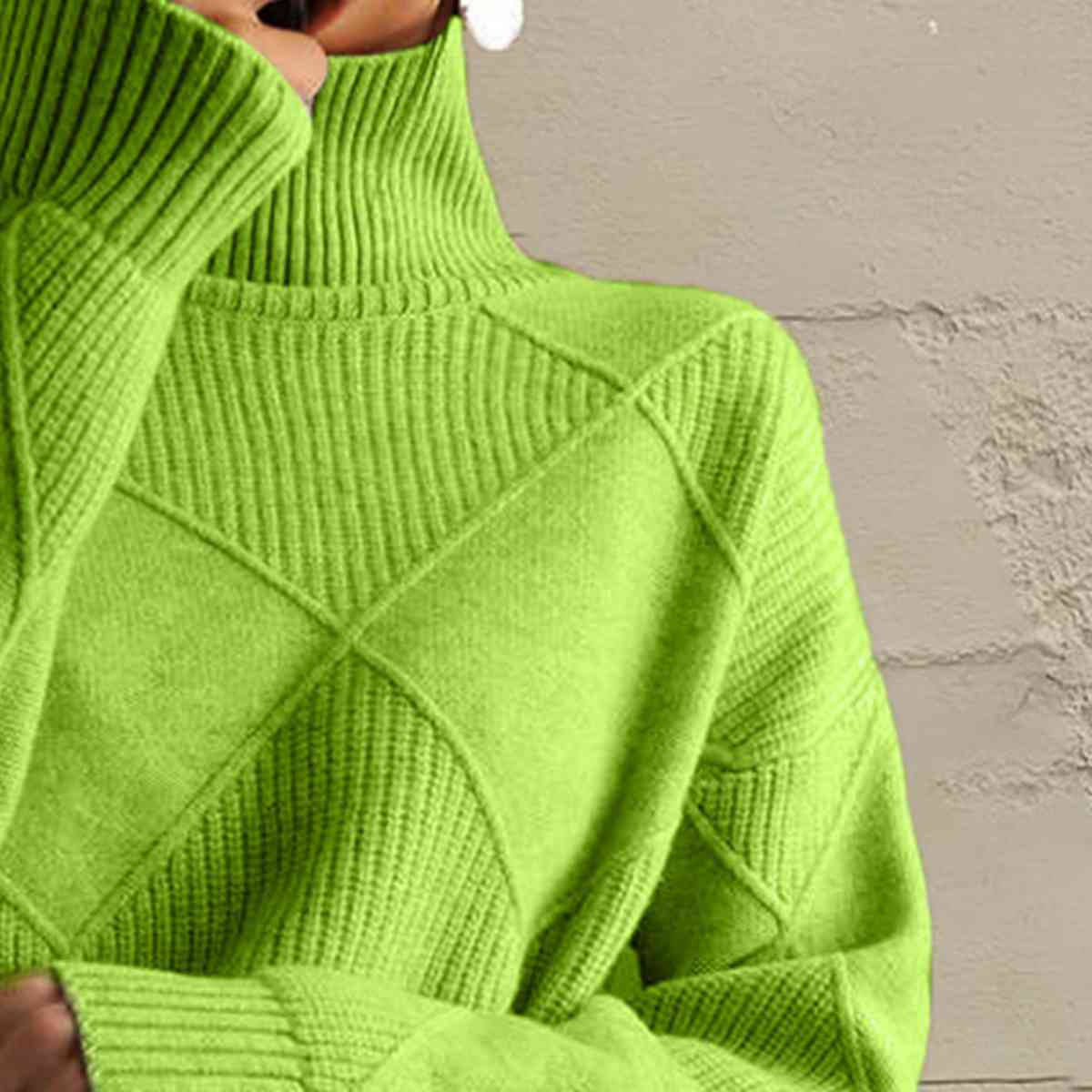 Geometric Turtleneck Long Sleeve Sweater Orchid Unique 