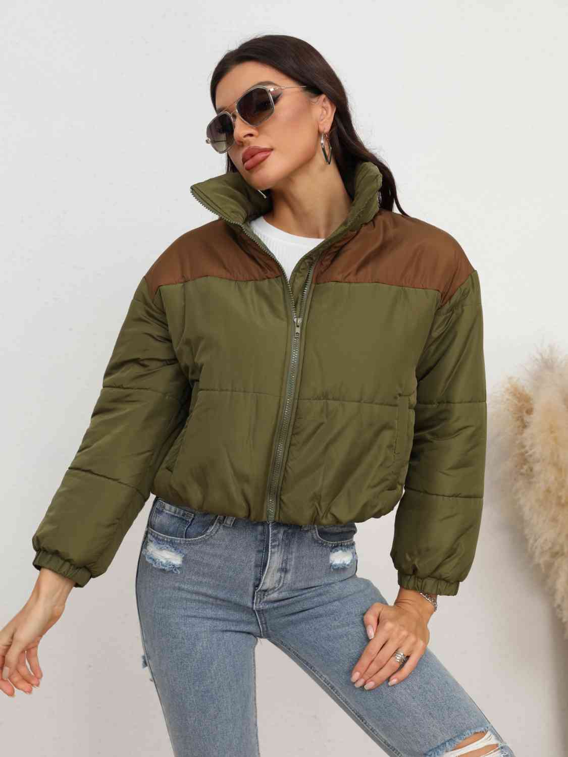 Two-Tone Zip-Up Puffer Jacket Orchid Unique 