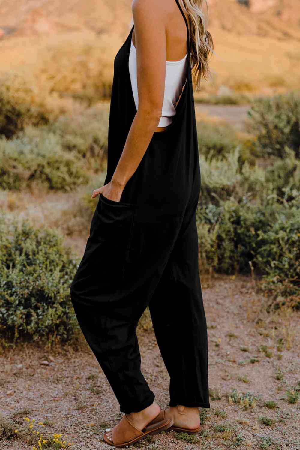 Double Take  V-Neck Sleeveless Jumpsuit with Pocket Orchid Unique 