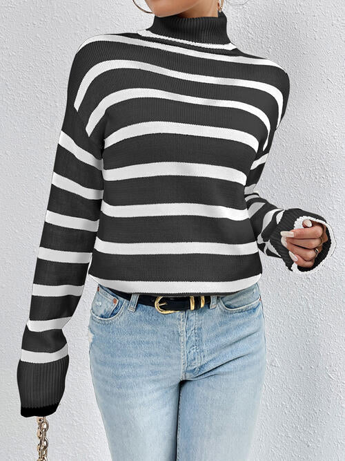 Striped Turtleneck Long Sleeve Sweater Orchid Unique 