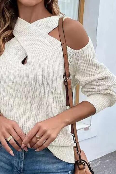 Crisscross Cold-Shoulder Sweater Orchid Unique 