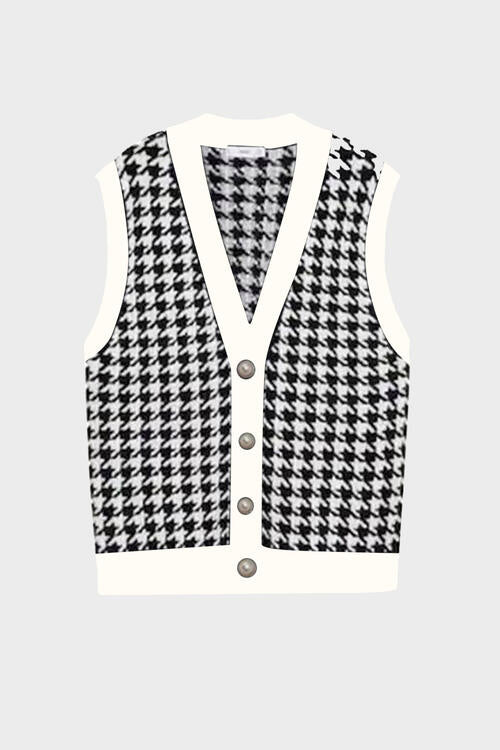 Houndstooth Button Front Sweater Vest Orchid Unique 