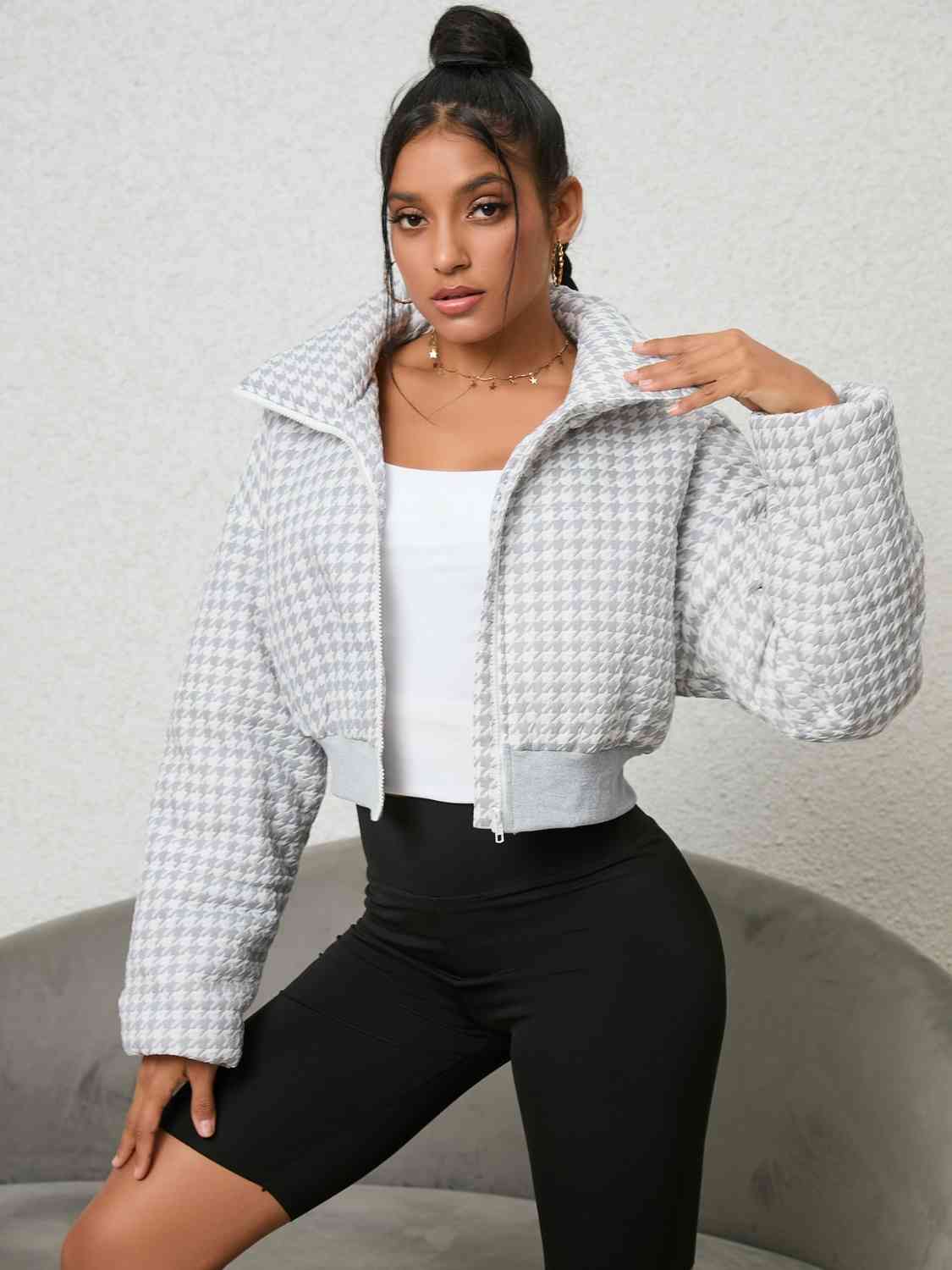 Houndstooth Zip-Up Jacket Orchid Unique 