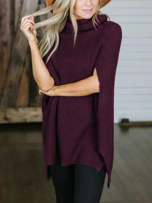 Turtleneck Slit Sweater Orchid Unique 