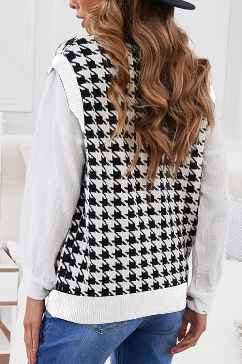 Houndstooth Button Front Sweater Vest Orchid Unique 