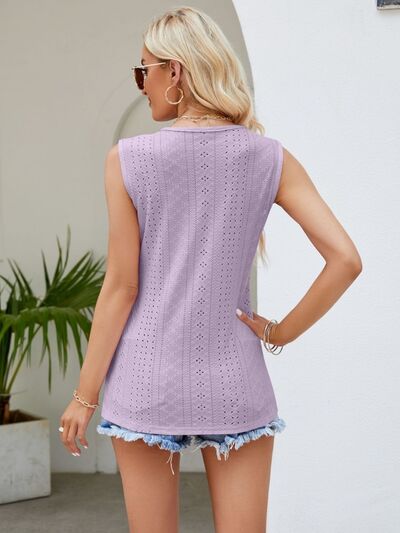 Eyelet Lace Detail V-Neck Tank Orchid Unique 