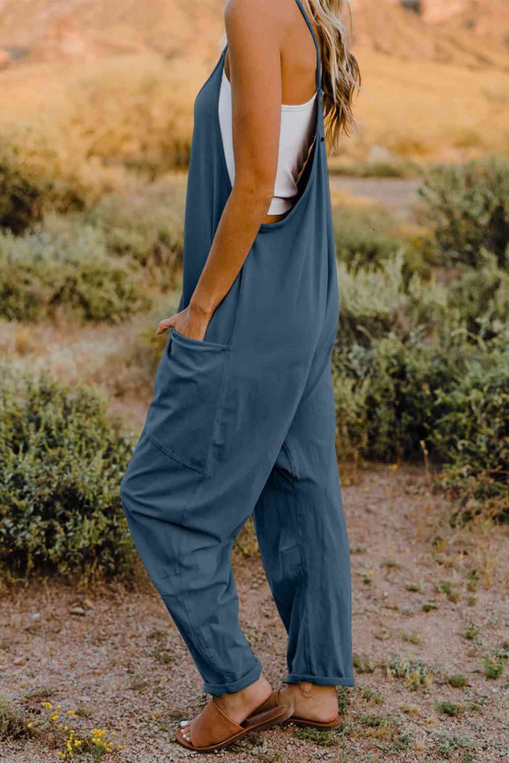 Double Take  V-Neck Sleeveless Jumpsuit with Pocket Orchid Unique 