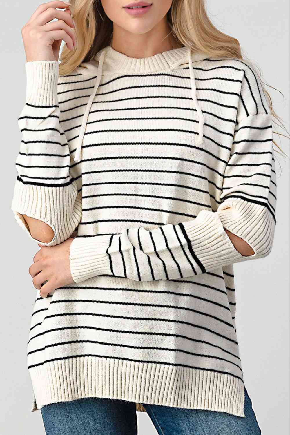 Striped Cutout Slit Sweater Orchid Unique 