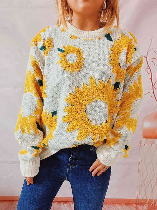 Sunflower Dropped Shoulder Long Sleeve Sweater Orchid Unique 