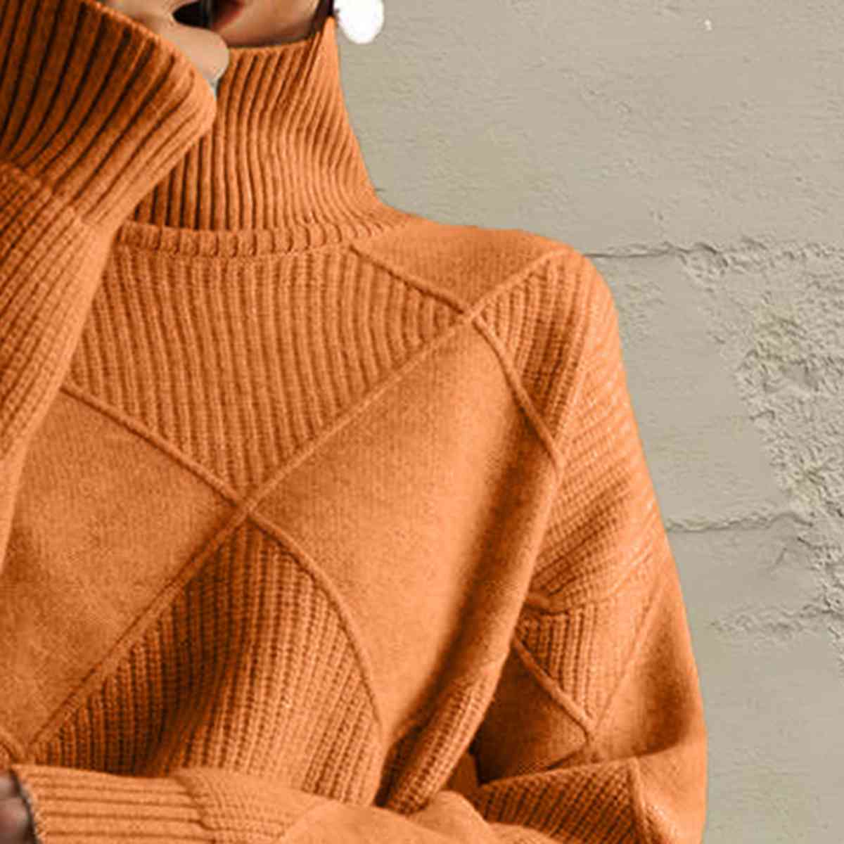 Geometric Turtleneck Long Sleeve Sweater Orchid Unique 