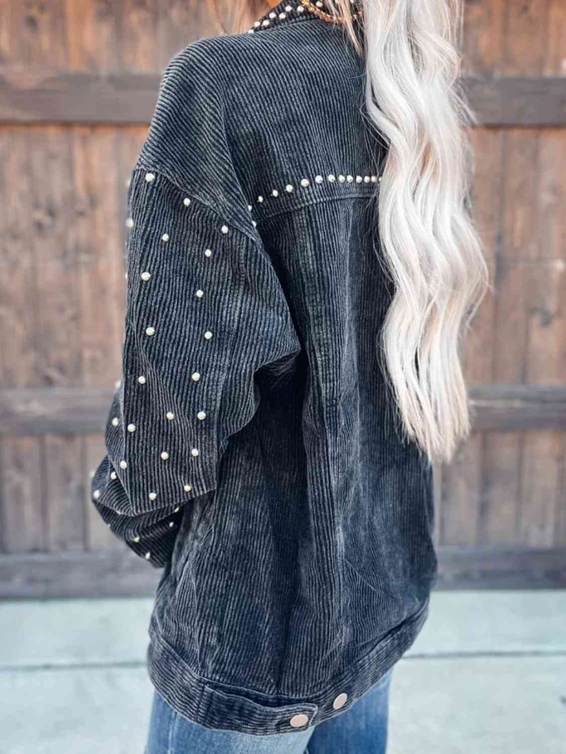 Studded Collared Neck Button Down Jacket Orchid Unique 