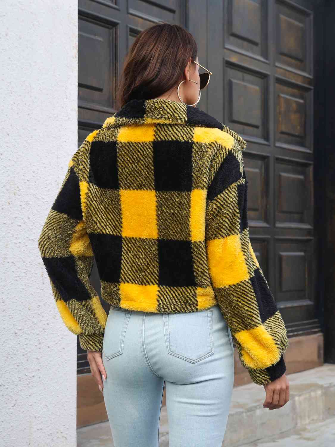 Plaid Dropped Shoulder Buttoned Jacket Orchid Unique 