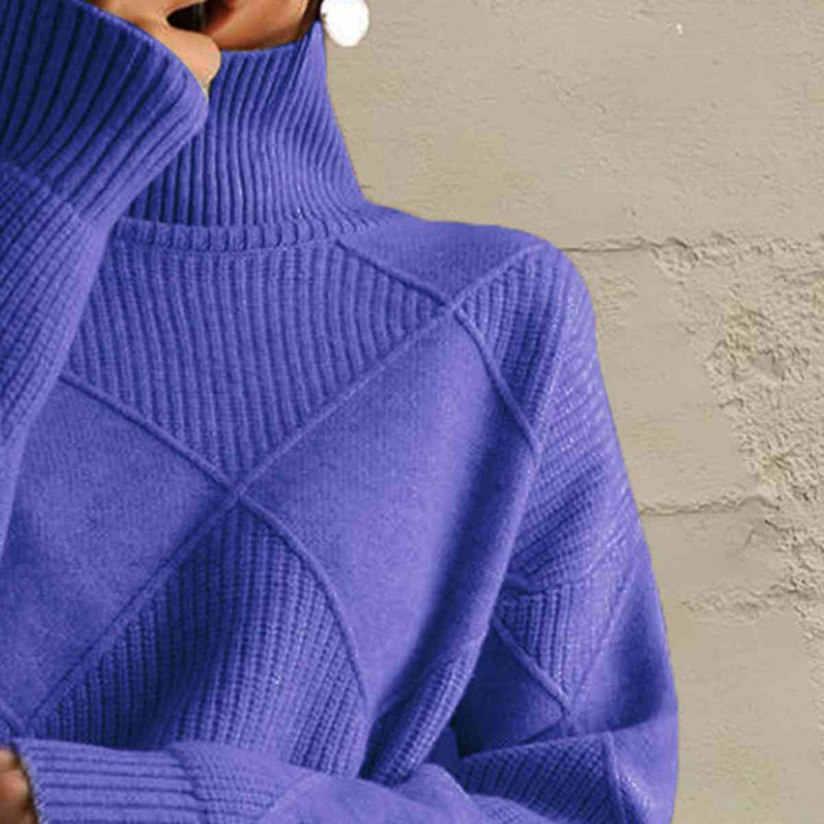 Geometric Turtleneck Long Sleeve Sweater Orchid Unique 