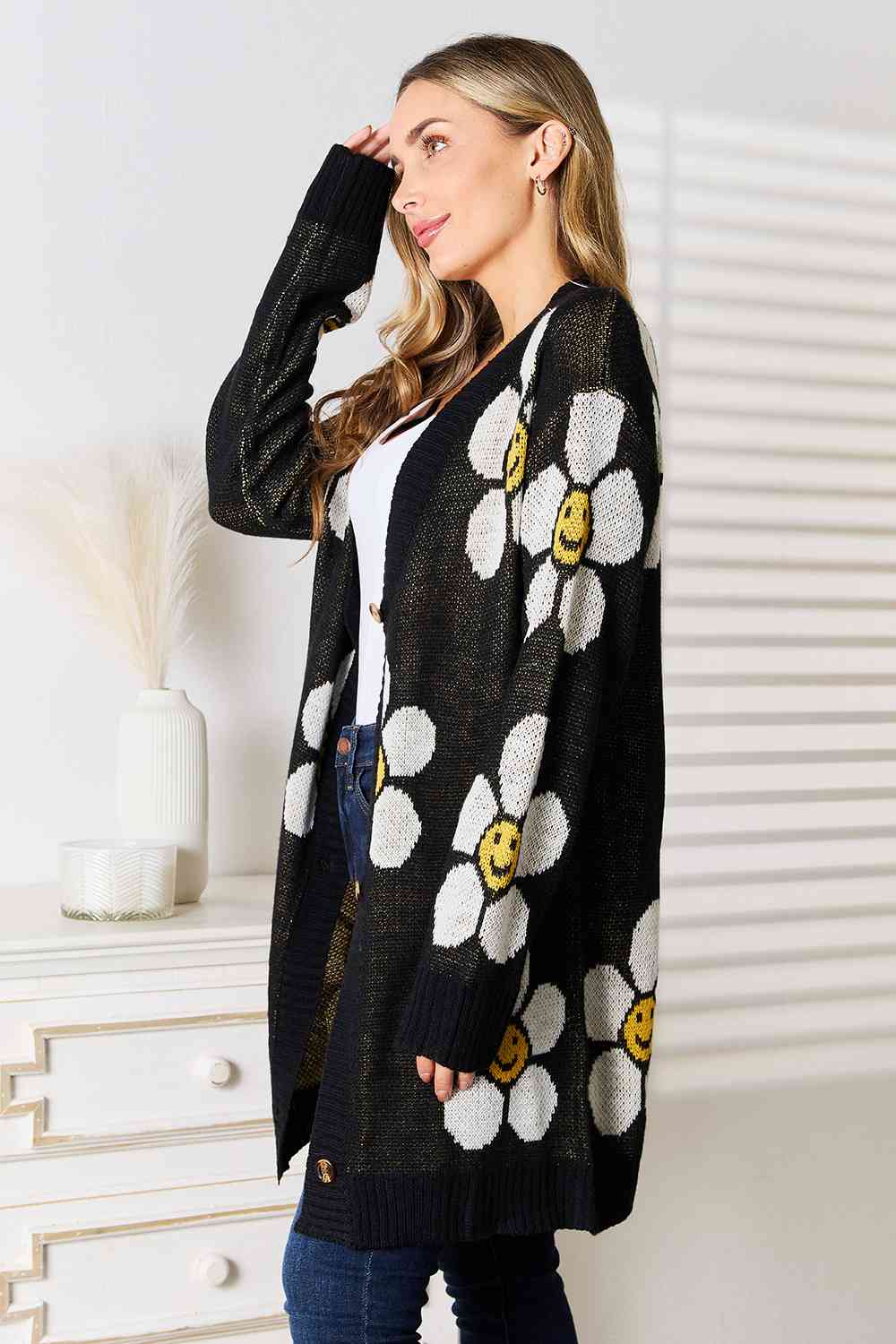 Double Take Floral Button Down Longline Cardigan Orchid Unique 