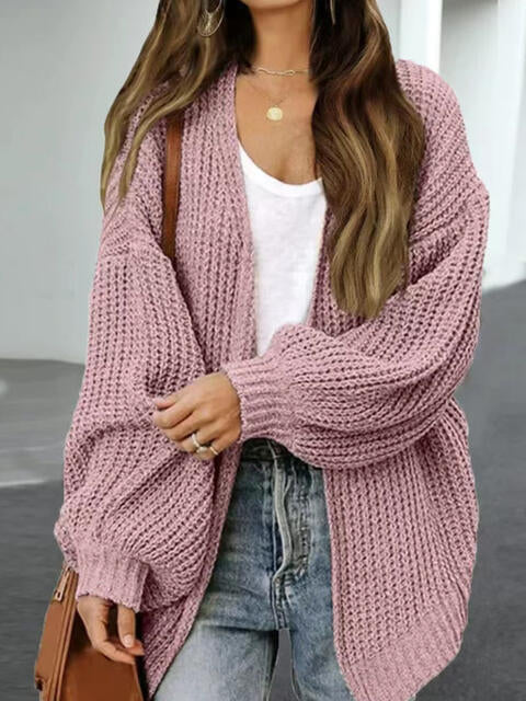 Drop Shoulder Balloon Sleeve Cardigan Orchid Unique 