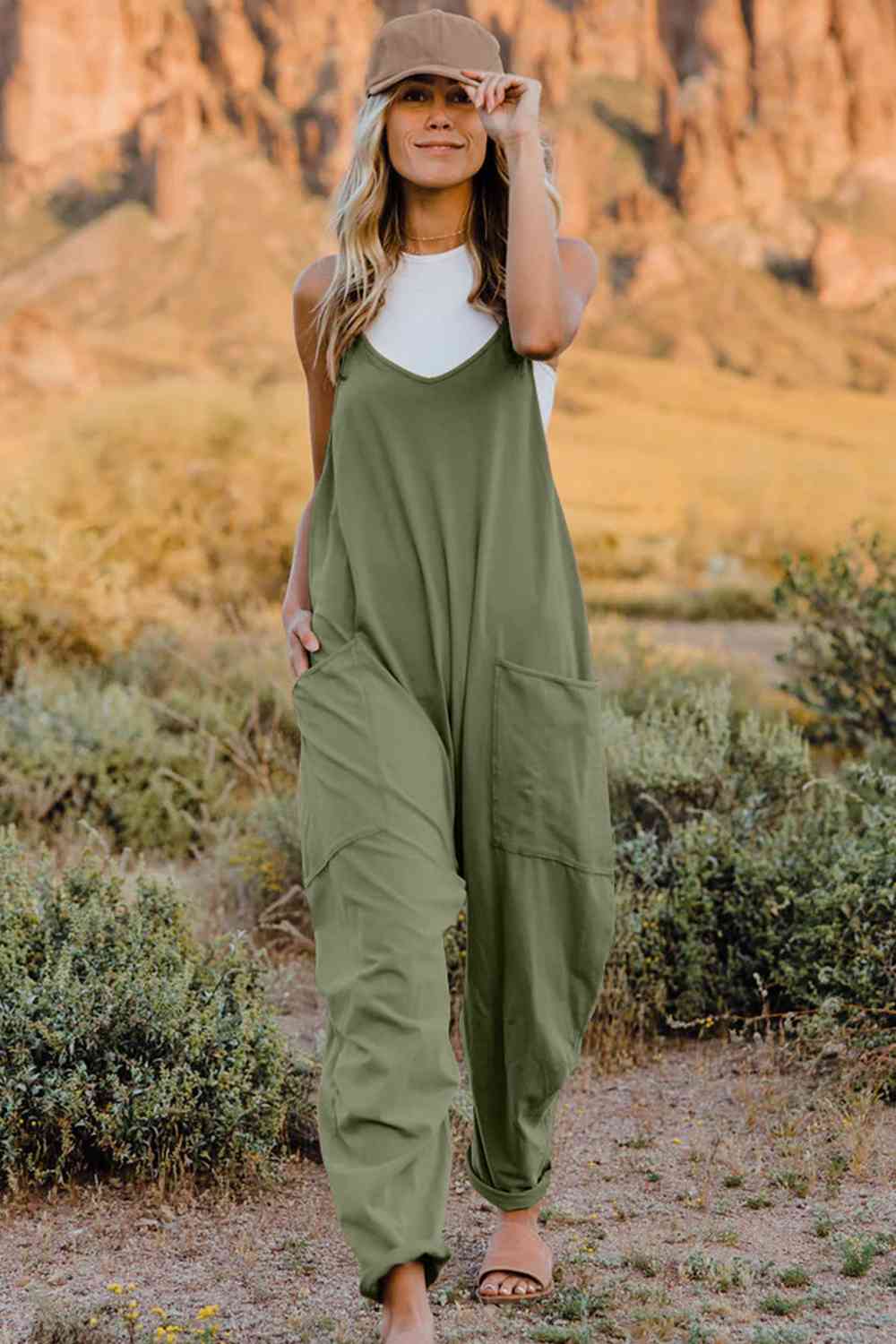 Double Take  V-Neck Sleeveless Jumpsuit with Pocket Orchid Unique 