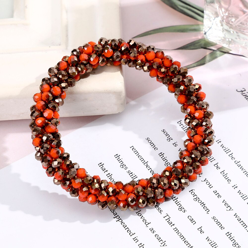 Levao Crystal Beads Hair Rope for Women Ponytail Scrunchies Elastic Hair Bands Beaded Rubber Hairband Hair Accessories - Orchid Unique 