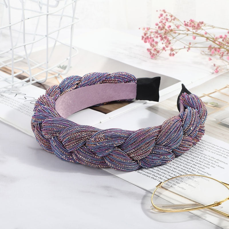 New Women Hairband Cross Knot Braid Twist Headband Adult Spring Autumn Shiny Color Headwear Wide Side Turban Hair Accessories - Orchid Unique  Orchid Unique 