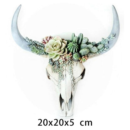 Resin Flower Cow Skull Head Wall Hanging - Orchid Unique 