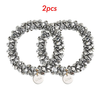 Levao Crystal Beads Hair Rope for Women Ponytail Scrunchies Elastic Hair Bands Beaded Rubber Hairband Hair Accessories - Orchid Unique 