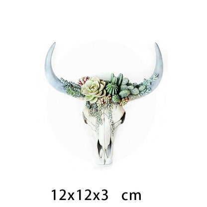 Resin Flower Cow Skull Head Wall Hanging - Orchid Unique 