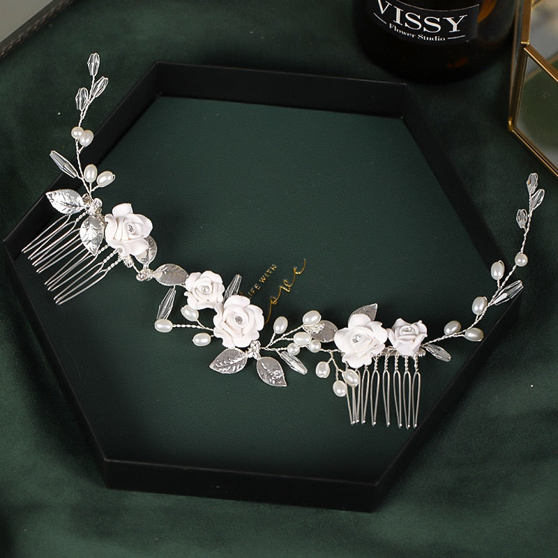 Rhinestone Bridal Hair Comb Pearl Tiaras - Orchid Unique 