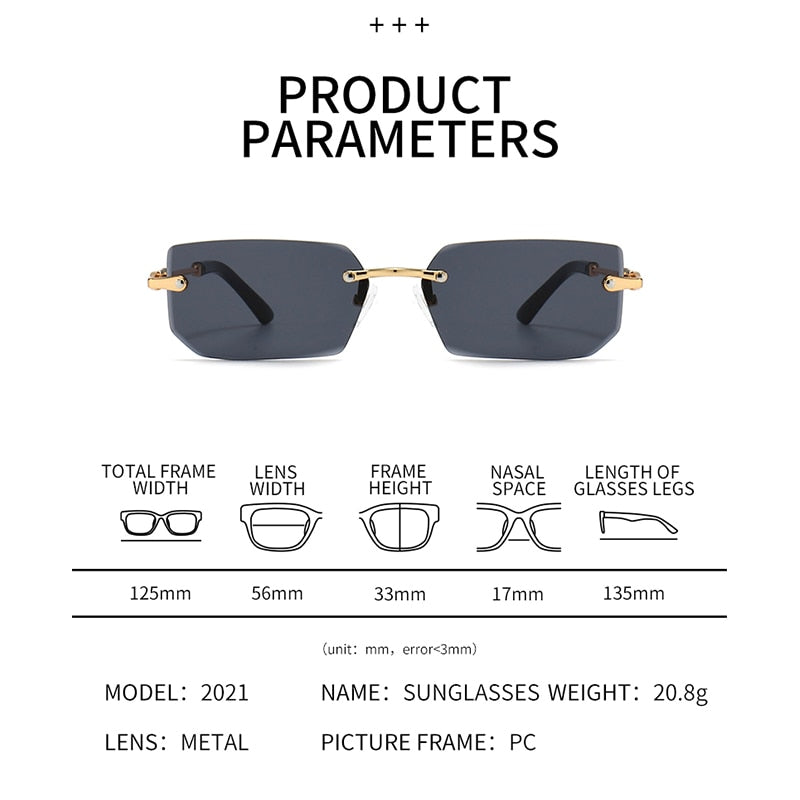 Rectangular Rimless Sunglasses - Orchid Unique 