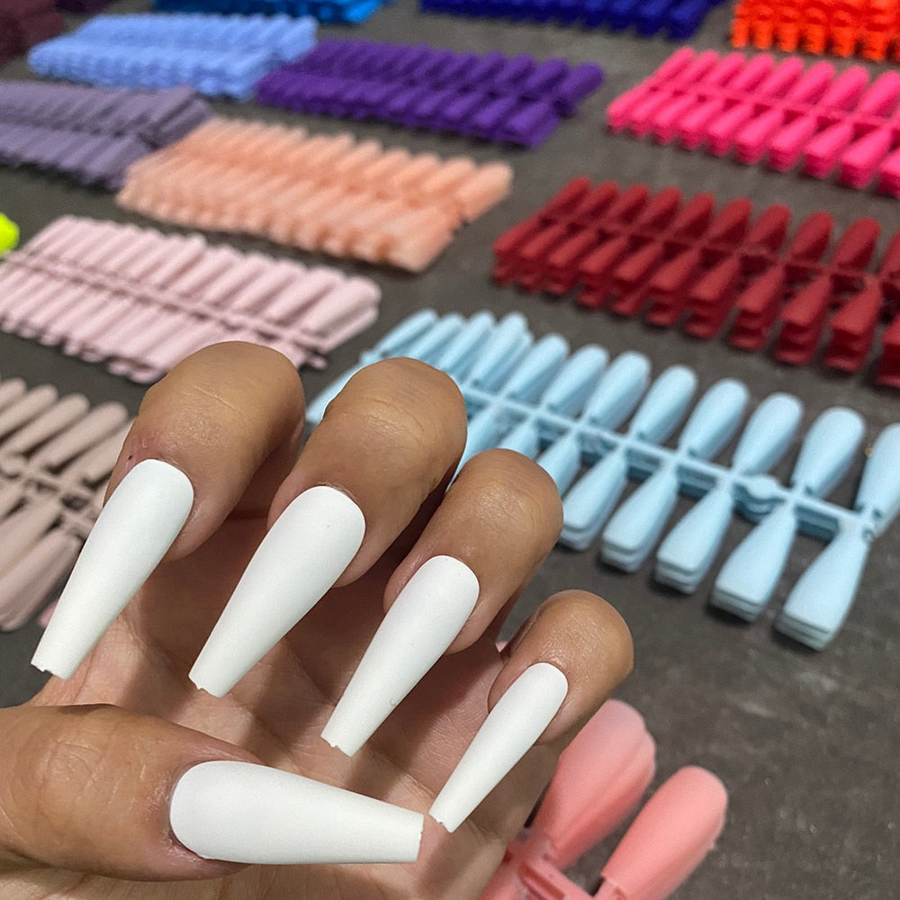 Matte Super Long Coffin False Nails - Orchid Unique 