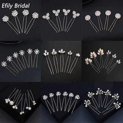 Efily Bridal Wedding Hair Accessories Rhinestone Hair Pins Forks for Women Pearl Hairpins Bride Headpiece Party Jewelry Gift - Orchid Unique 